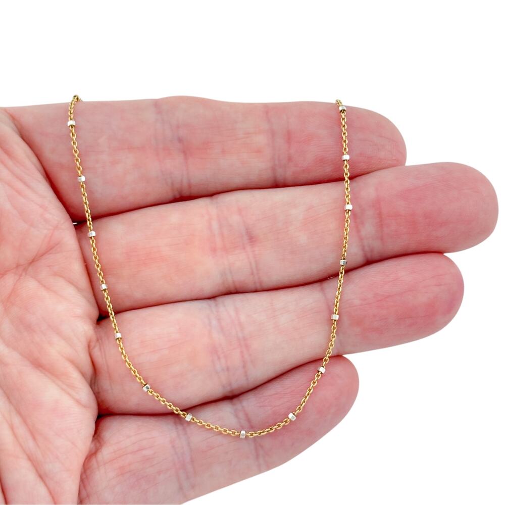 Vintage Italy Sterling Silver 925 Two-Tone Station Cable Chain Necklace 14"